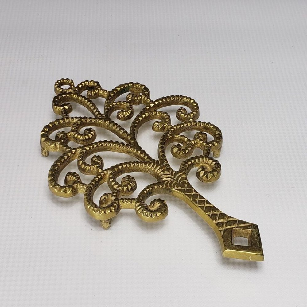 Solid Brass Trivet or Plant Stand Family Tree Vintage